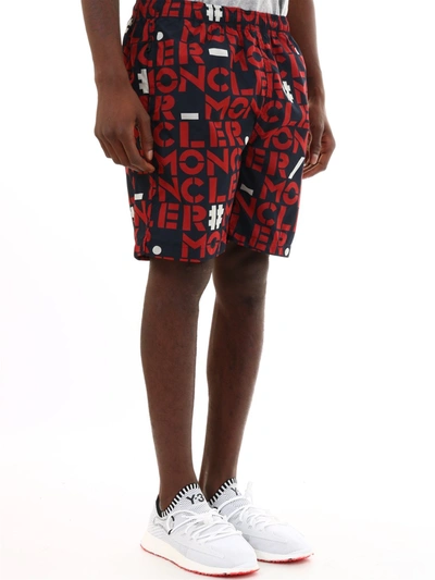 Shop Moncler Shorts Logo In White/red