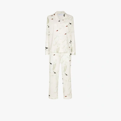 Shop Desmond & Dempsey Cygnus Swan Print Pyjamas In White