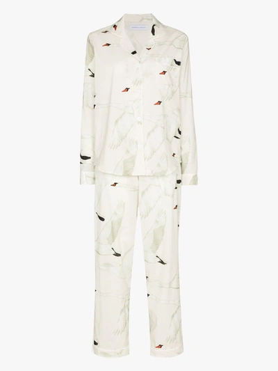Shop Desmond & Dempsey Cygnus Swan Print Pyjamas In White