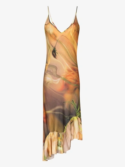 Shop Collina Strada Michi Floral Silk Midi Dress In Orange