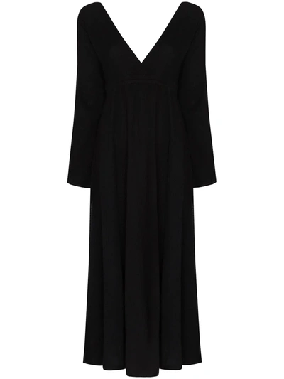 Shop Anaak Tie Back V-neck Midi Dress In Black