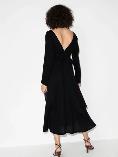Shop Anaak Tie Back V-neck Midi Dress In Black