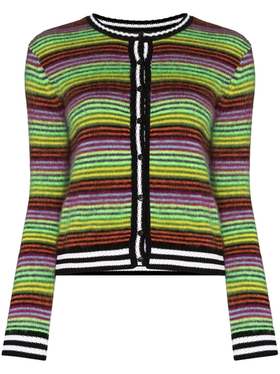 Shop Agr Stripe Knit Button-up Cardigan In Black