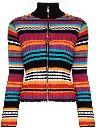 Shop Agr Stripe Knit Zip-up Cardigan In Black