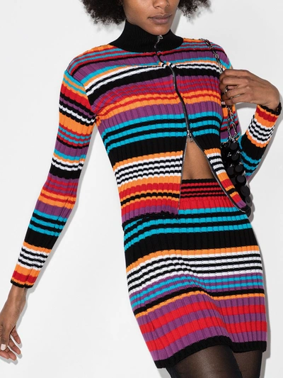 Shop Agr Stripe Knit Zip-up Cardigan In Black