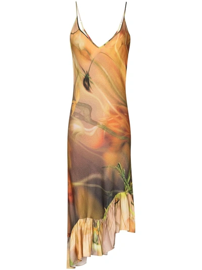 Shop Collina Strada Michi Tie-dye Floral Print Dress In Orange