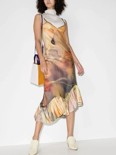 Shop Collina Strada Michi Tie-dye Floral Print Dress In Orange