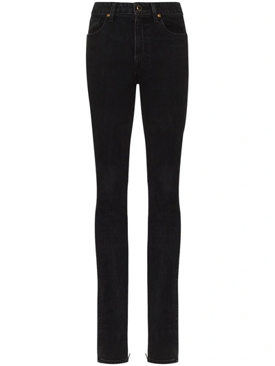 Shop Khaite Ankle-zip Mid-rise Skinny Jeans In Black