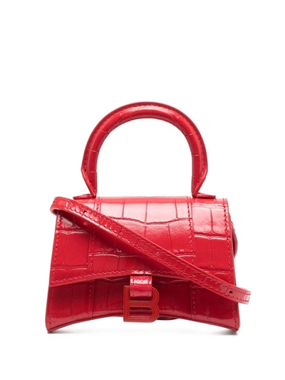 Shop Balenciaga Mini Hourglass Tote Bag In Red