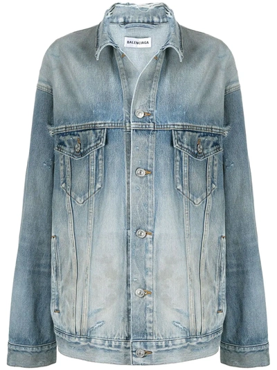 Shop Balenciaga Ripped Denim Jacket In Blue