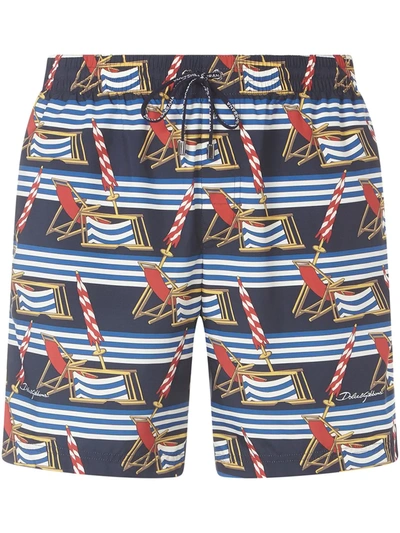 Shop Dolce & Gabbana Deckchair-print Swim Shorts In Blue