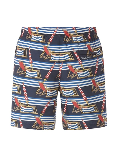 Shop Dolce & Gabbana Deckchair-print Swim Shorts In Blue