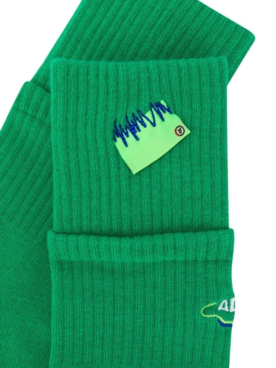 Shop Ader Error Logo-patch Ribbed Socks In Green
