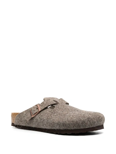 Birkenstock Boston Buckle-embellished Slippers In Brown