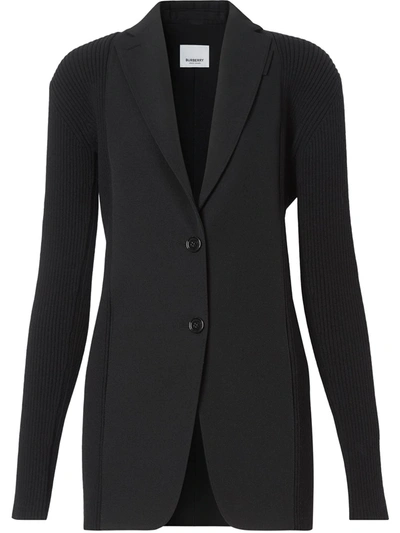 Shop Burberry Rib Knit Panel Tailored Jacket In Black