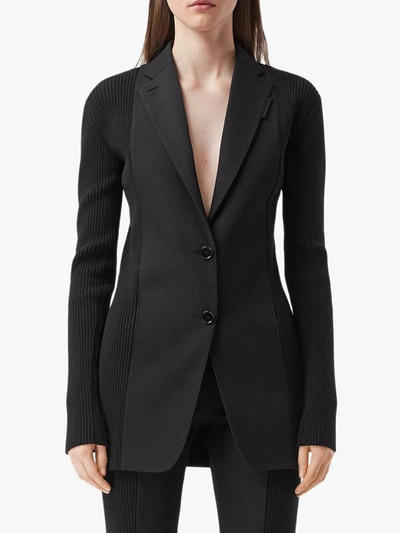 Shop Burberry Rib Knit Panel Tailored Jacket In Black