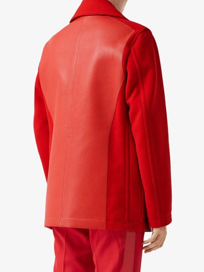 Shop Burberry Leather-panel Peacoat In Red