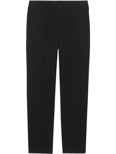 Shop Burberry Leather Side-stripe Tailored Trousers In Black