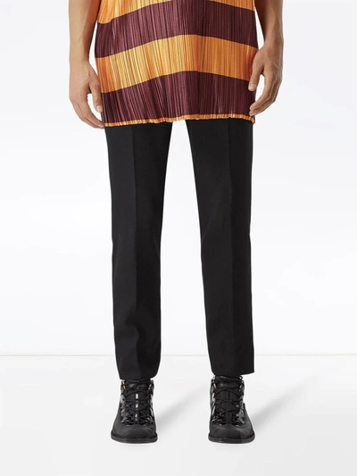 Shop Burberry Leather Side-stripe Tailored Trousers In Black