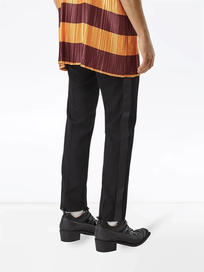 Shop Burberry Leather Side-stripe Tailored Trousers In Black