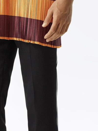 Shop Burberry Leather Side-stripe Tailored Trousers In Black