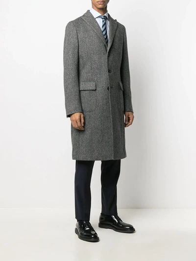 Shop Corneliani Chevron Knit Single-breasted Coat In Grey