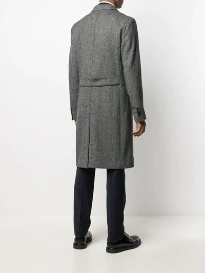 Shop Corneliani Chevron Knit Single-breasted Coat In Grey