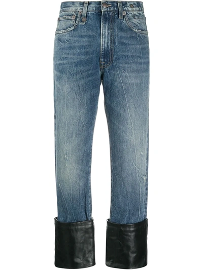 Shop R13 Leather Cuff Wide Denim Jeans In Blue