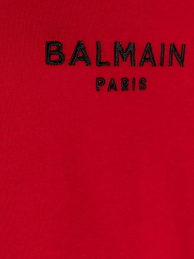 Shop Balmain Logo Embroidered Sleep Top In Red