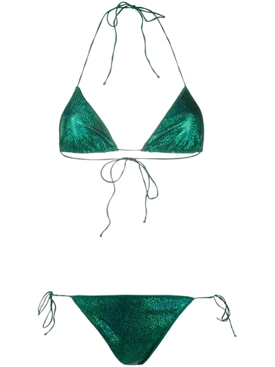 Shop Oseree Metallic Serpent Bikini Set In Green