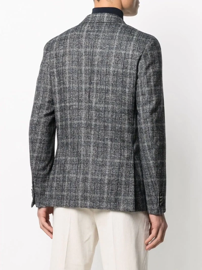 Shop Z Zegna Knitted Check Patterned Blazer In Blue