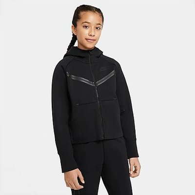 Shop Nike Girls' Sportswear Tech Fleece Full-zip Hoodie In White/black