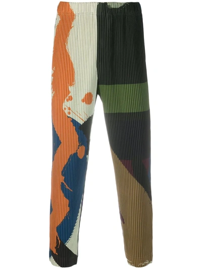 Shop Issey Miyake Colour Block-print Pleated Trousers In Green