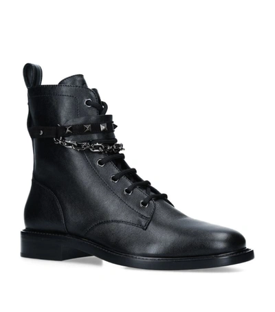 Shop Valentino Leather Rockstud Chain Boots
