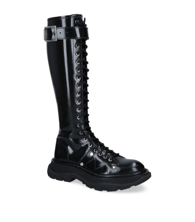 Shop Alexander Mcqueen Leather Tread High-leg Boots 45