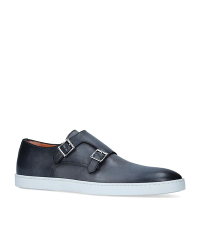 Shop Santoni Leather Atlantis Double Monk Sneakers