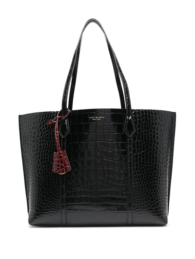 Shop Tory Burch Perry Embossed Tote Bag In Black