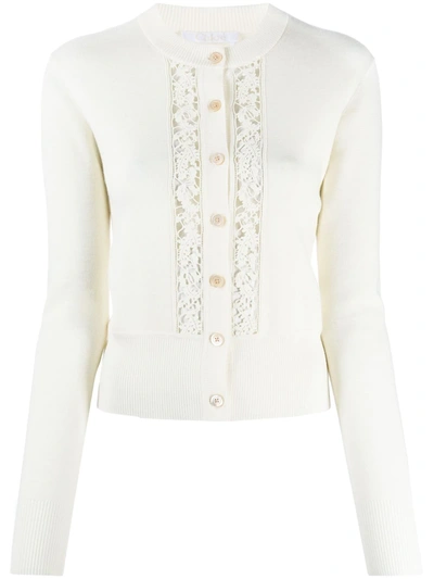 Shop Chloé Lace-detail Cardigan In White