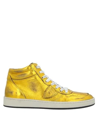 Shop Philippe Model Woman Sneakers Gold Size 7 Soft Leather, Textile Fibers
