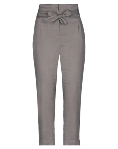 Shop Peserico Woman Pants Lead Size 12 Linen, Viscose, Elastane, Soft Leather