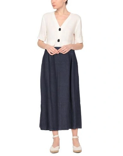Shop Aspesi Woman Midi Skirt Midnight Blue Size 8 Linen