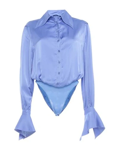 Shop Mugler Shirts In Pastel Blue