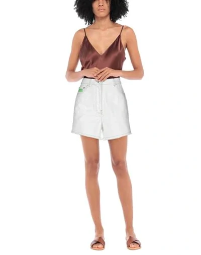 Shop Gcds Woman Denim Shorts White Size 27 Cotton