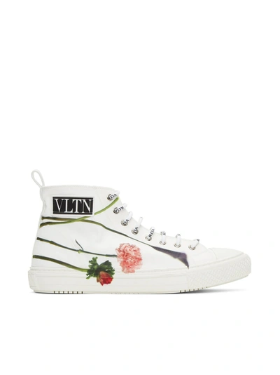 Shop Valentino Sneakers Hi Top Flower In White