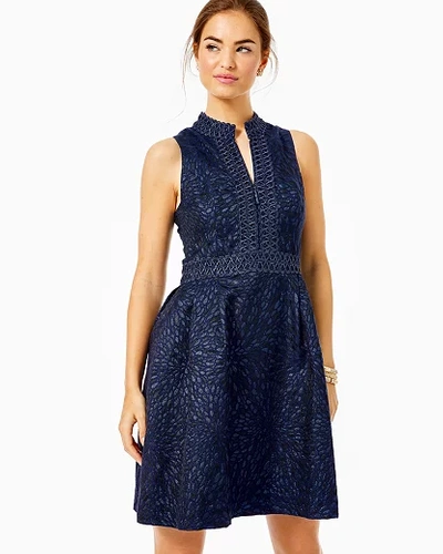Lilly Pulitzer Franci High Collar Dress In True Navy Lagoon