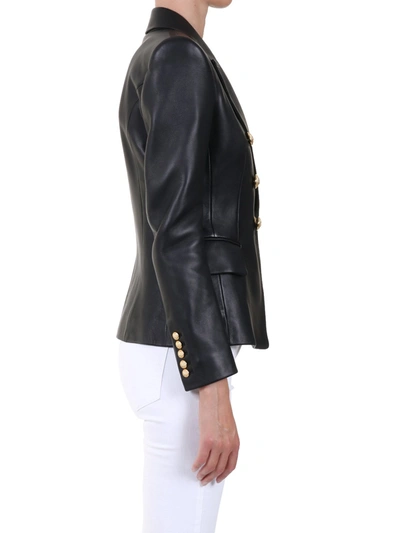 Shop Balmain Leather Jacket In Black