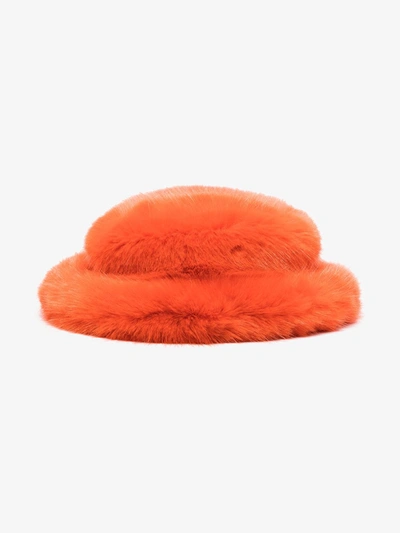 Shop Emma Brewin Orange Faux Fur Bucket Hat