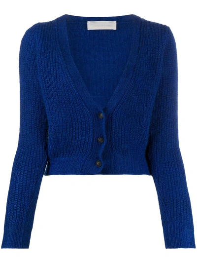 Shop Chiara Bertani Cropped Knitted Cardigan In Blue