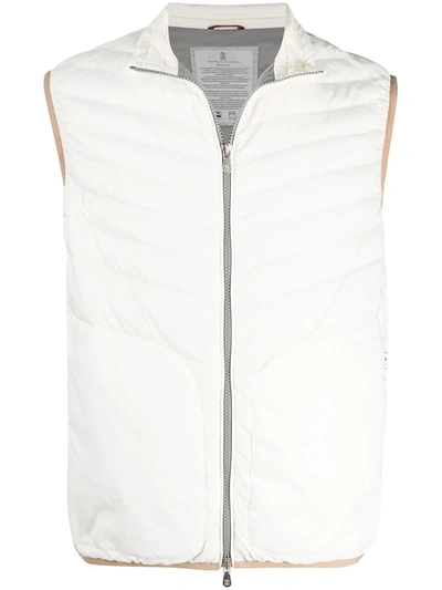 Shop Brunello Cucinelli Padded Zipped Gilet Jacket In White