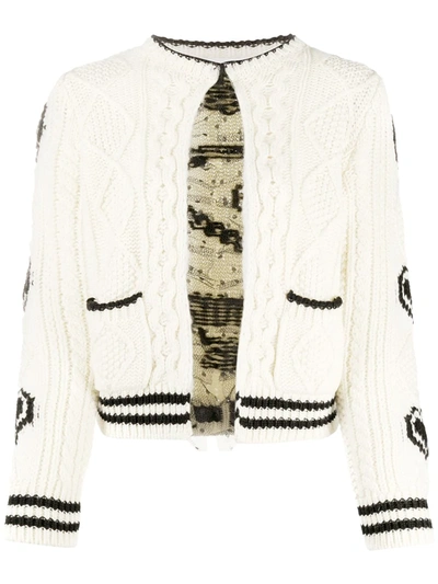 Shop Red Valentino Slogan Cable-knit Cardigan In Neutrals